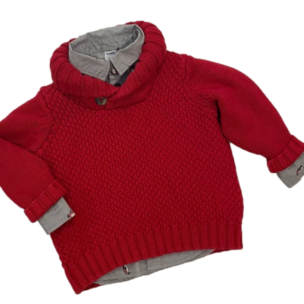 ⭐️Old Navy, 2 Piece, 18-24M Sweater and Button Down Shirt, Red and Gray. 5/$25